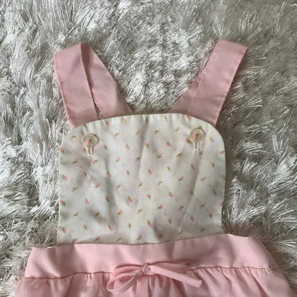 Vintage Pink Overalls Pink Rosebuds Sz 3-6 months